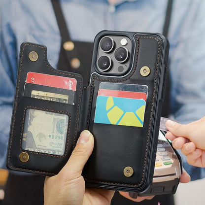 For iPhone 16 Series RFID Blocking Wallet Case with Card Holder Shockproof Phone Cover for Women Men Black