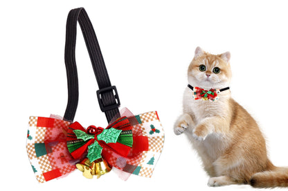 Christmas Pet Bow Tie With Bell and Bow Dog Bow Tie Cat Kitten Plaid Collar-Style 2
