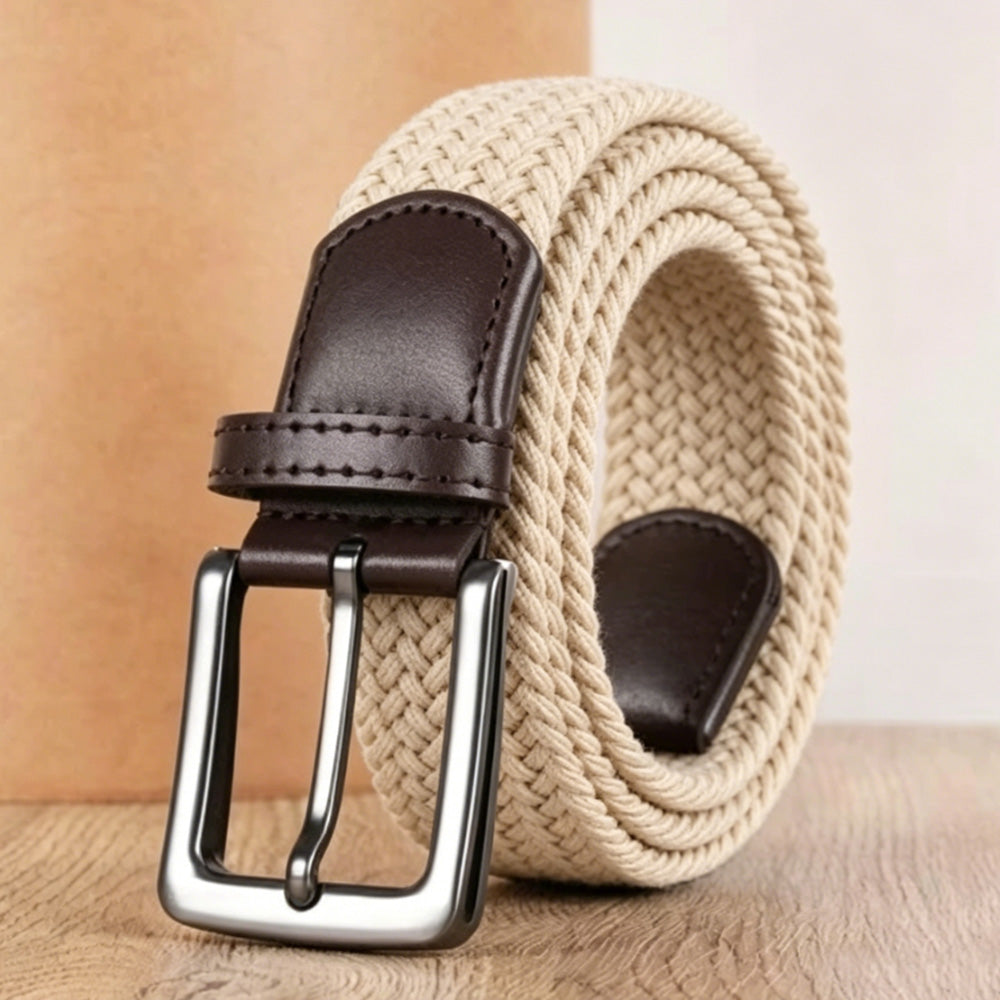 Elastic Braided Stretch Belt for Golf Pants Casual Shorts Jeans-Khaki