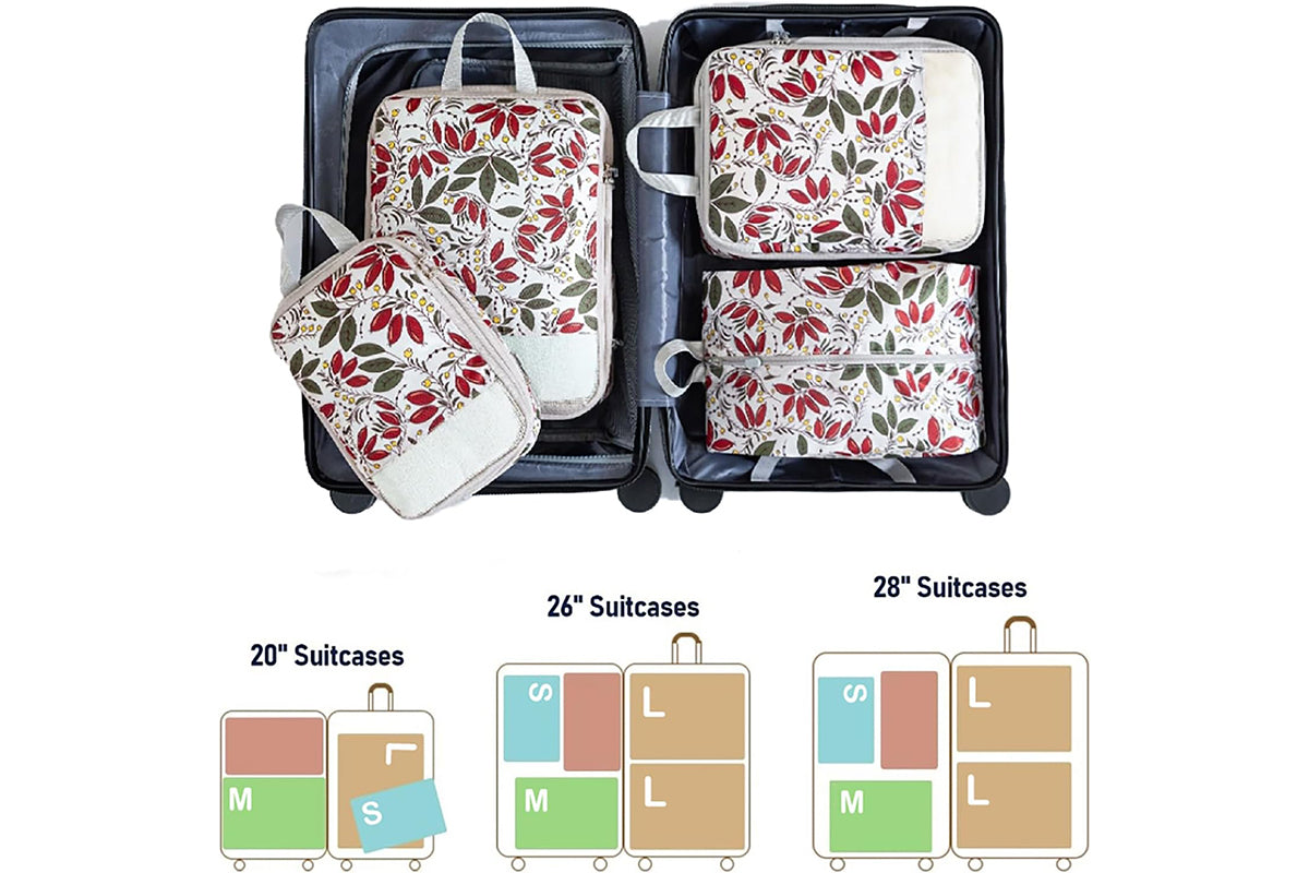 4 Pcs Travel Packing Cubes Set Space-Saving Expandable Compression Packing Cubes -Red Berry