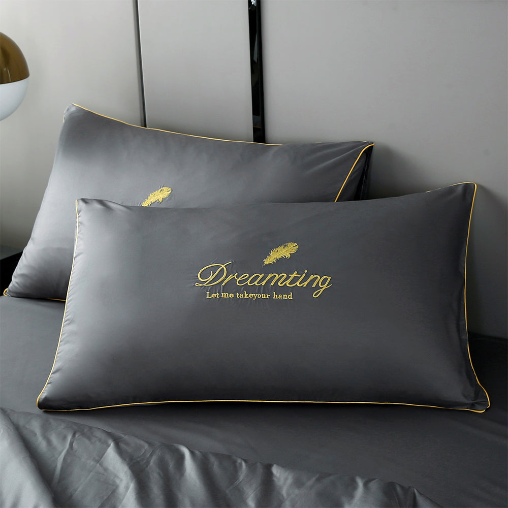 4Pieces Set Summer Cool Feeling Bedding Set Air Conditioning Comfy Comforter Pillowcase Bed Sheet Dark Grey