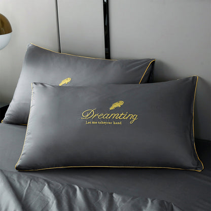 4Pieces Set Summer Cool Feeling Bedding Set Air Conditioning Comfy Comforter Pillowcase Bed Sheet Dark Grey