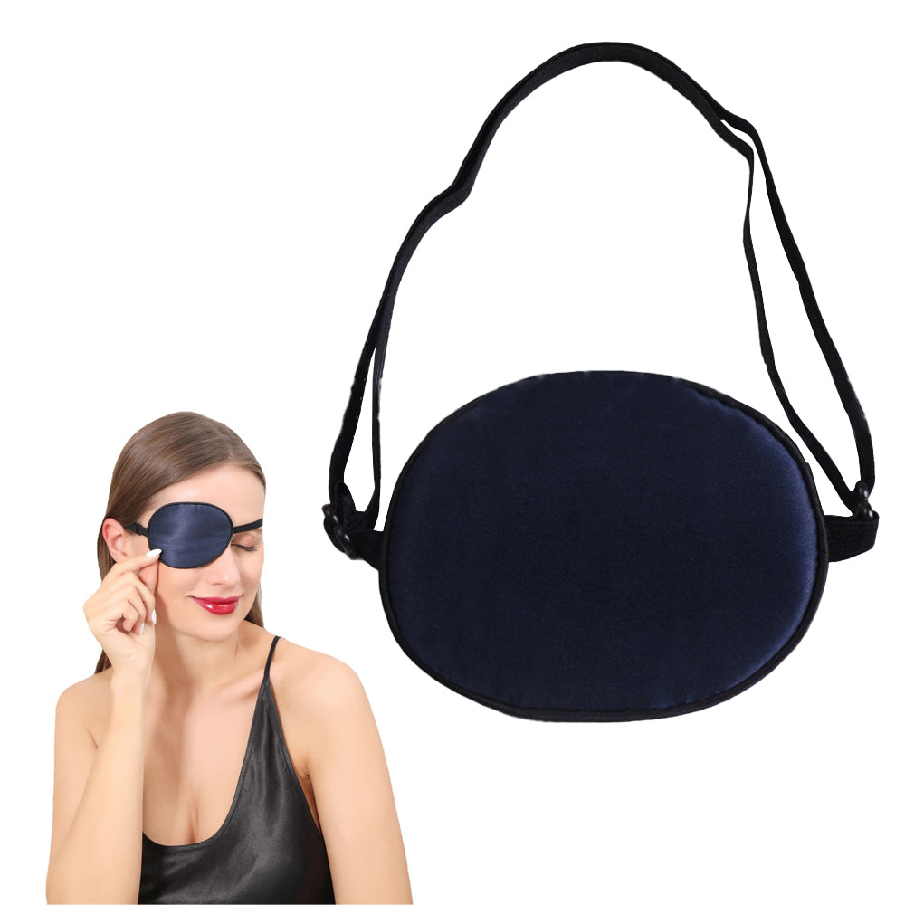 2pcs Mulberry Silk Eye Patch Elastic Amblyopia Strabismus Lazy Eye Patch Adjustable Single Eye Patch with Elastic Strap -Navy