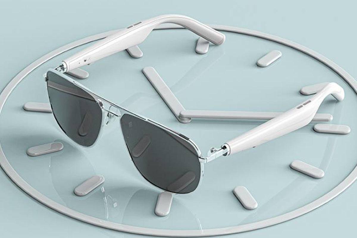 Smart Bluetooth Sunglasses Built-in Open Ear Music and Speaker for Men and Women -White