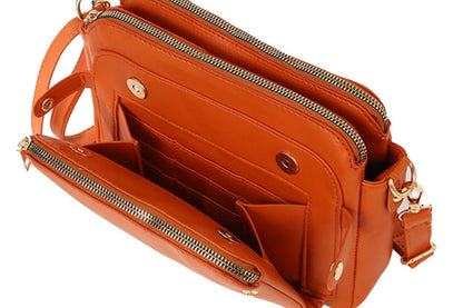 Soft Trendy Three Layer PU Leather Crossbody Purse Shoulder Bag Handbags-Brown