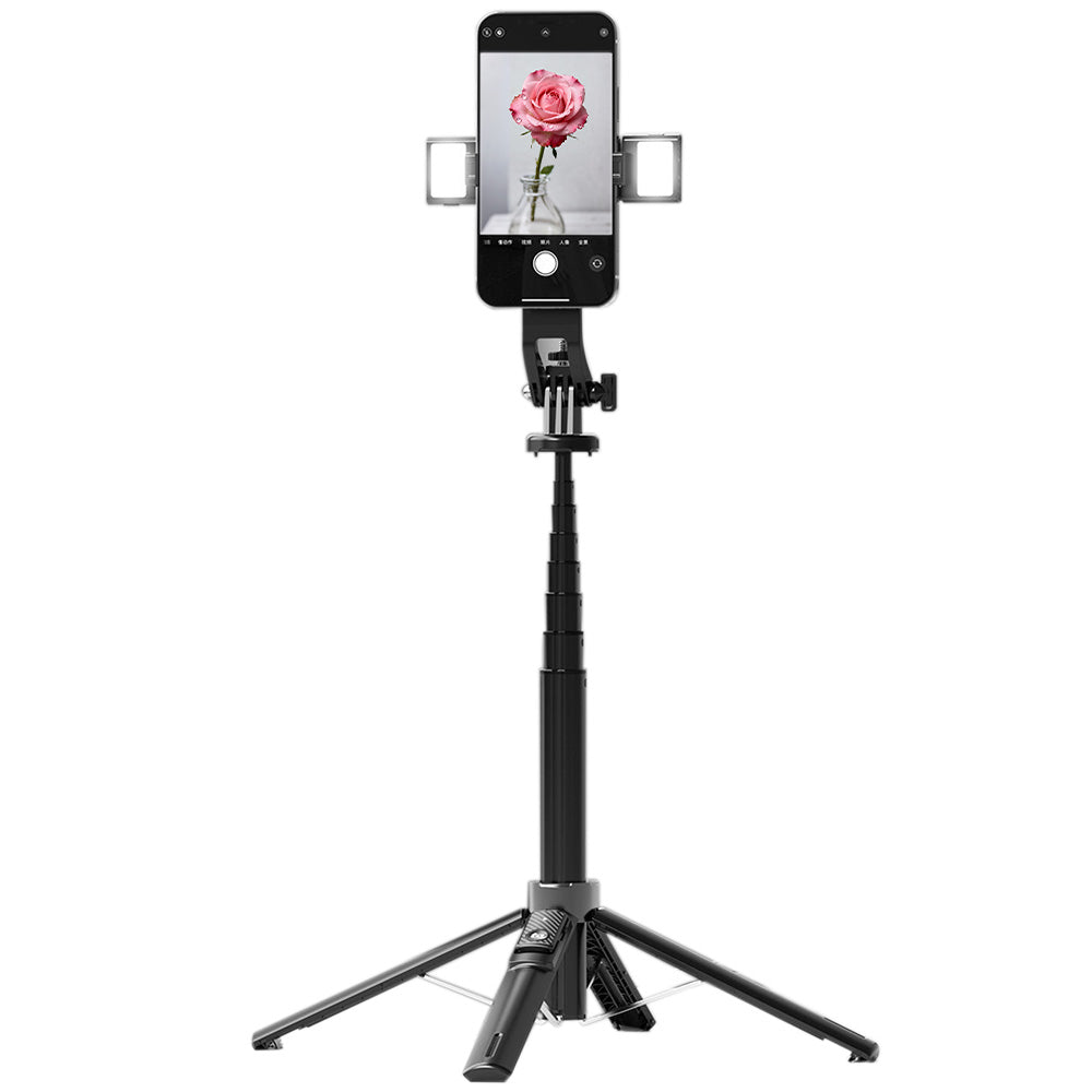 Bluetooth Selfie Stick Tripod 4 Leg Floor Stand with Dual Fill Light-White