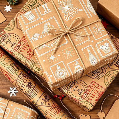 2 Pack Double Sided Christmas Wrapping Paper 4 - Vintage Stamps
