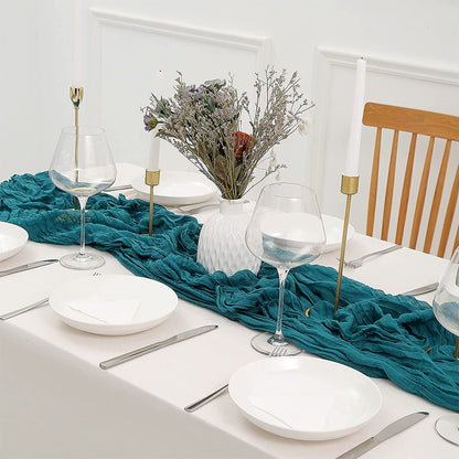 Long cloth Boho Gauze Table Runner for Wedding Bridal Baby Shower Birthday Party-peacock blue