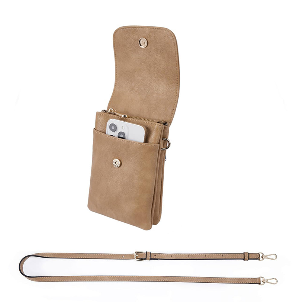PU Leather Women¡¯s Crossbody Bag with Adjustable Strap Small Cell Phone Purse Khaki