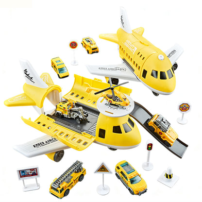 Kids Transformable Airplane Transport Playset Transformable Storage Plane Toy-Yellow