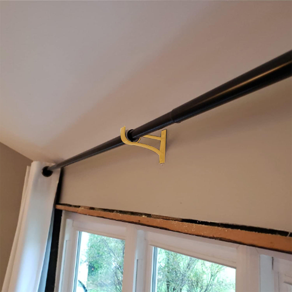 2 Piece Metal Support Curtain Rod Pole - Gold