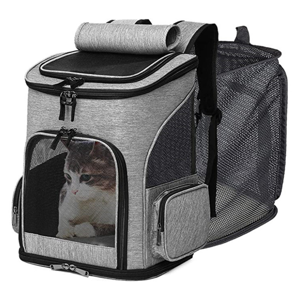 Expandable Cat Backpack Carrier Breathable Large Comfort Space for Small Pet Grey