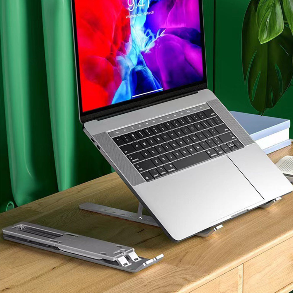 2Pcs 6-Level Adjustable Laptop Stand Foldable Aluminium Tablet Riser with Carry Bag