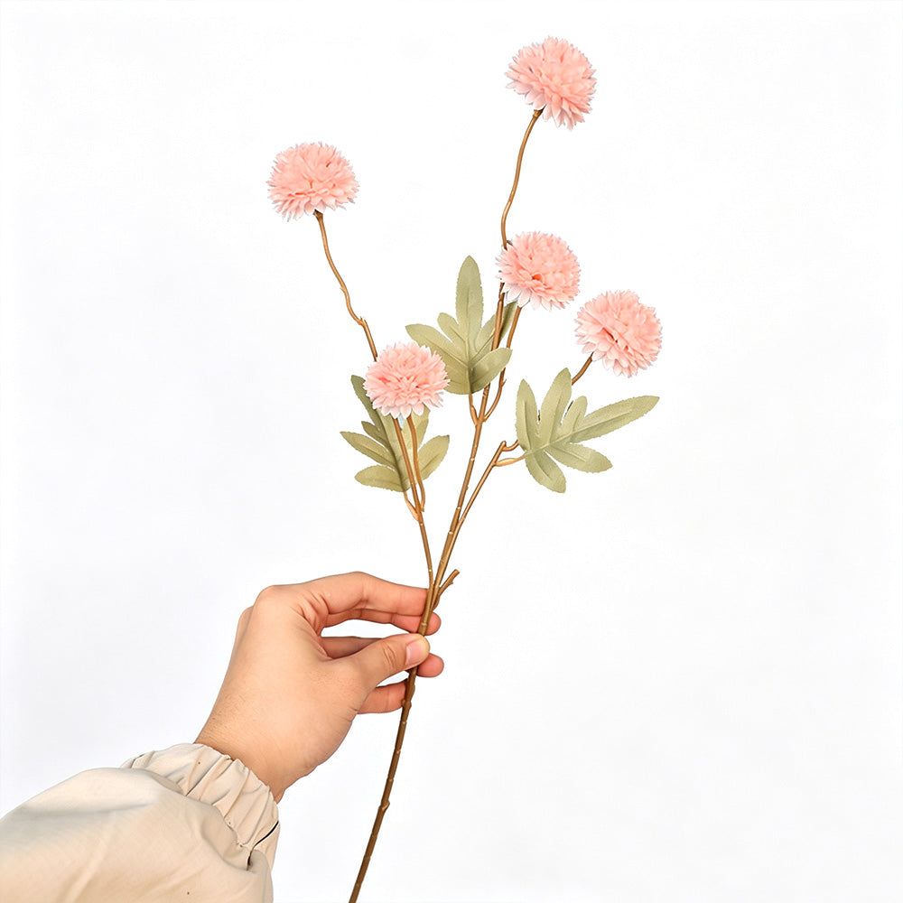 5 Pack Stem Cloth Dandelion Ball Artificial Flowers with Bendable Stems - Pink