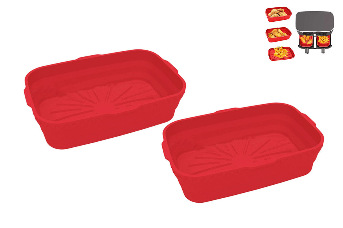 2Pcs Reusable Baking Air Fryer Silicone Liners Pot Food Grade Airfryer Basket Bowl-Red