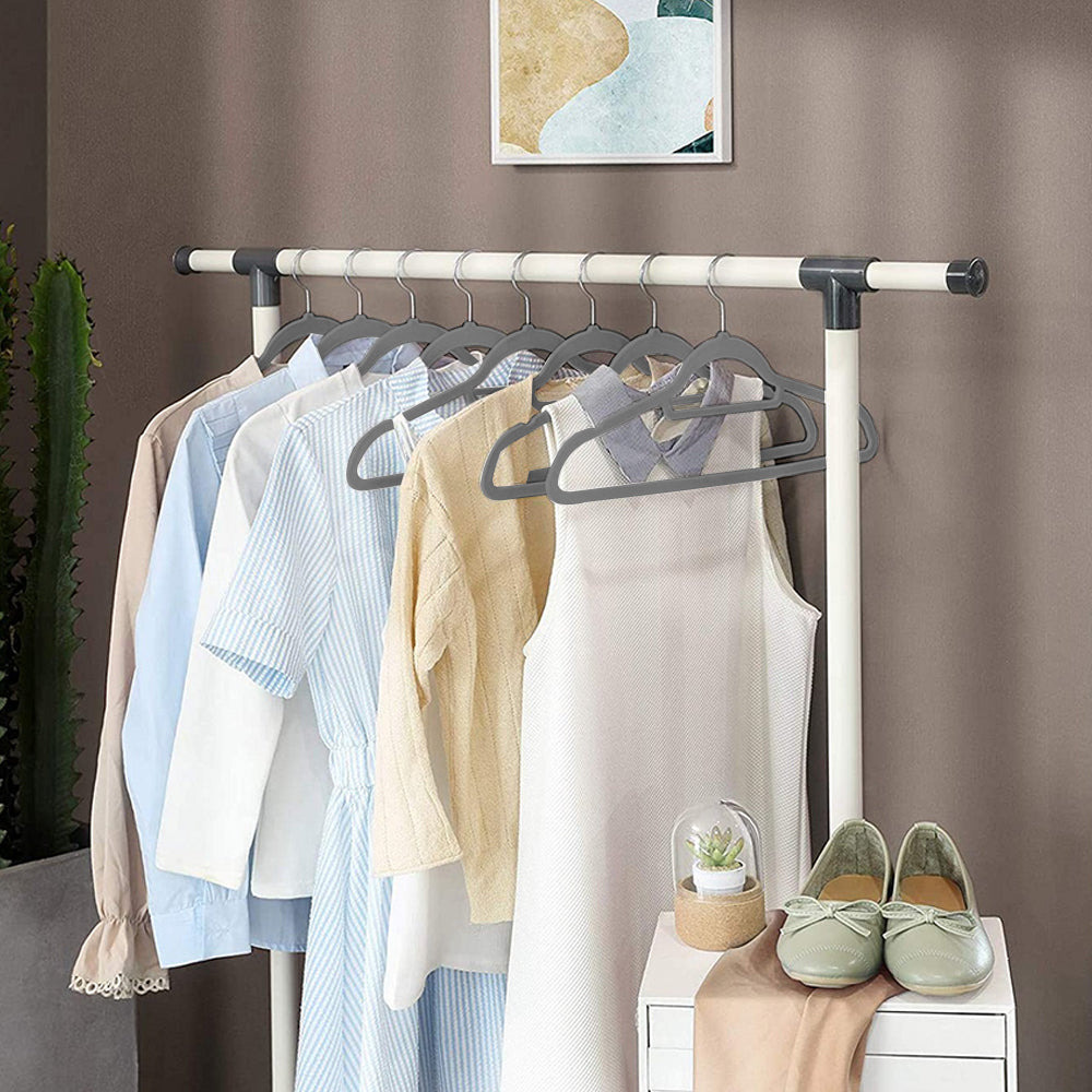 10Pcs Flocked Clothes Hanger Anti-Slip Hanger with 360 Degrees Swivel Hook for Suits Dresses Shirts Dark Grey