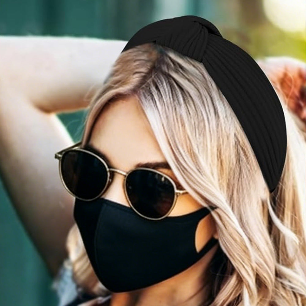 7 Piece Retro Pearl and Ribbon Hair Headband Set for Women-Black