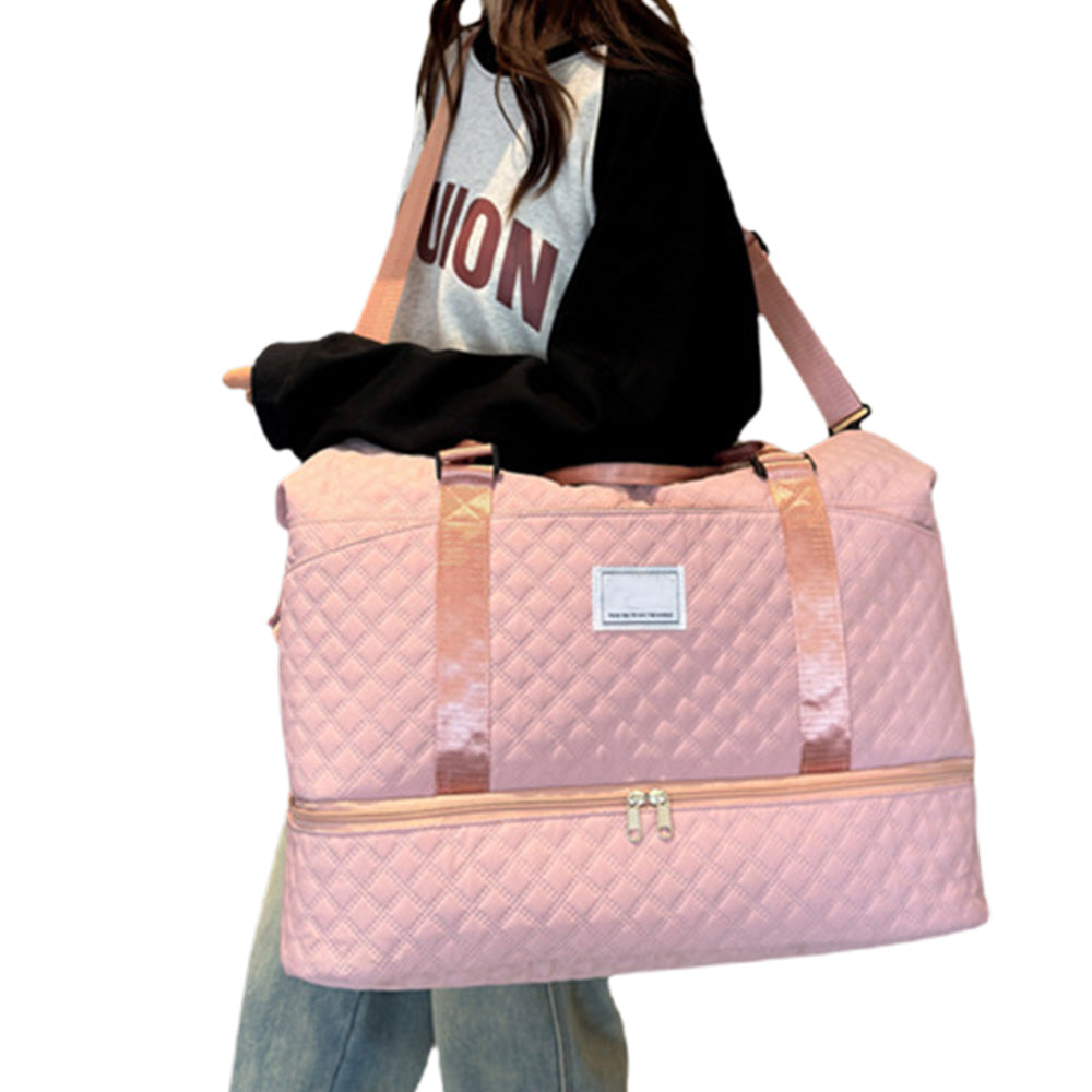 2Pcs Travel Duffle Bag Weekender Bags for Women with Shoe Compartment Hospital Bags-Pink