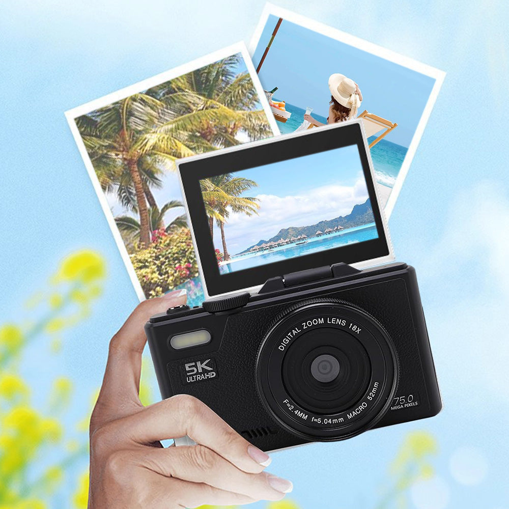 Digital Camera with 180-degree Flip Screen and 64MP Autofocus-Black