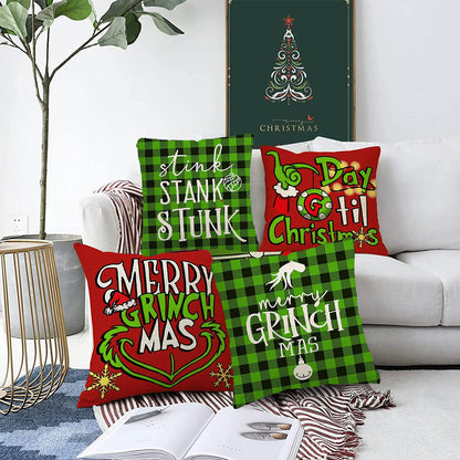 4Pcs Christmas Throw Pillow Case Cartoon Cushion Protector Cover Xmas Decor Style 2