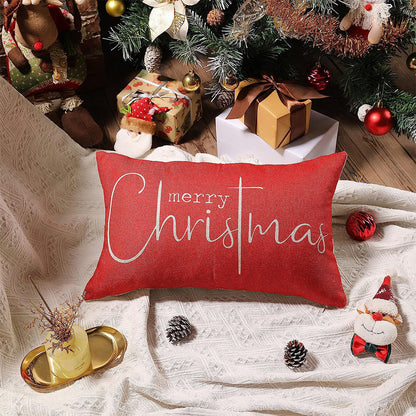 Merry Christmas Throw Pillowcase Rectangle Lumbar Cushion Cover for Winter Holidays Style 2