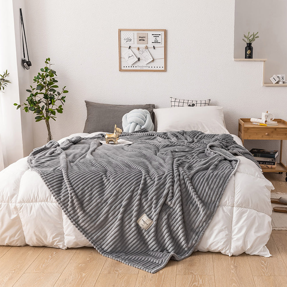 Solid Soft Stripe Pattern Throw Blanket Nap Blanket Sofa Bedding Blanket for All Season Gray