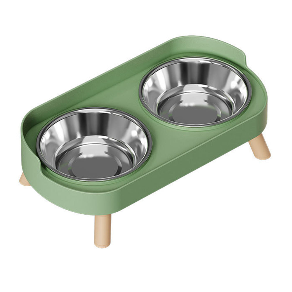 Elevated Double Stainless Steel Pet Food and Water Bowl Set-Green