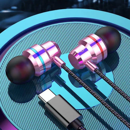 USB-C Over-Ear Hook Headphones for iPhone 16/15 Pro Max & Galaxy S25 Rose Gold