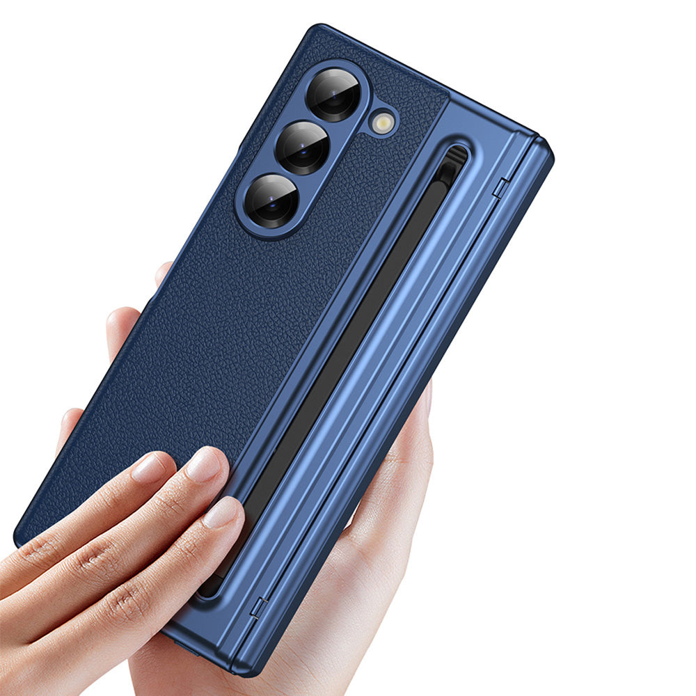 Phone Case for Samsung Z Fold 7 with Pen Holder Full Coverage Hinge Protection-Blue
