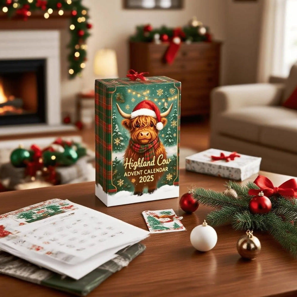 2D Highland Cow Advent Calendar 24-Day Christmas Countdown for Xmas Tree Style 2