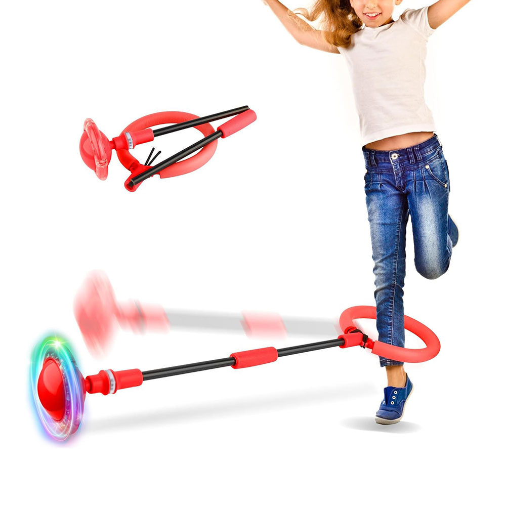 Foldable Skip Ball for Kids Colorful Flashing Wheel Skip Ball Game Fitness Toys Red