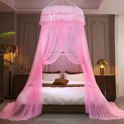 Lace Bed Canopy Drapes Dome Mosquito Net Hanging Bed Curtain Pink