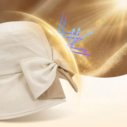 Wide Brim Bow Sun Hat Foldable Breathable Hat for Women - Beige