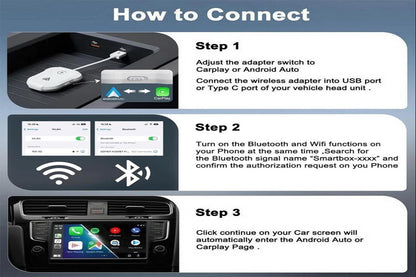 2 in1 Wireless Carplay Adapter USB Type-C Bluetooth Dongle for iPhone Android Auto -White