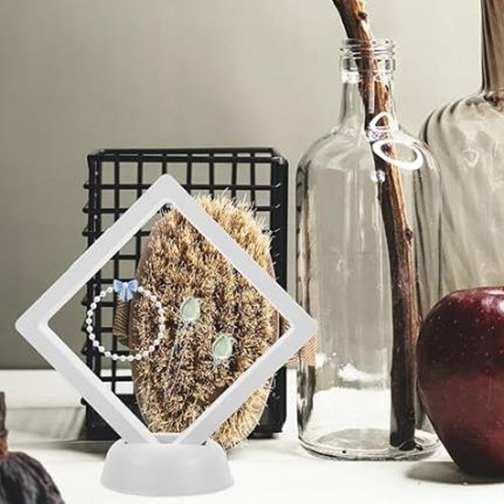 4Pcs Set 3D Floating Frame Display Holder Stands Clear Jewelry Storage Box