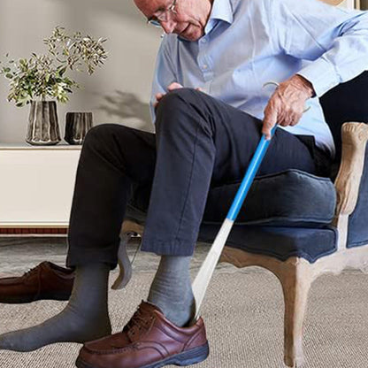 2-in-1 Shoe Horn & Dressing Aid Adjustable Shoe Horn for Easy Shoe Clothing Wear Blue and White