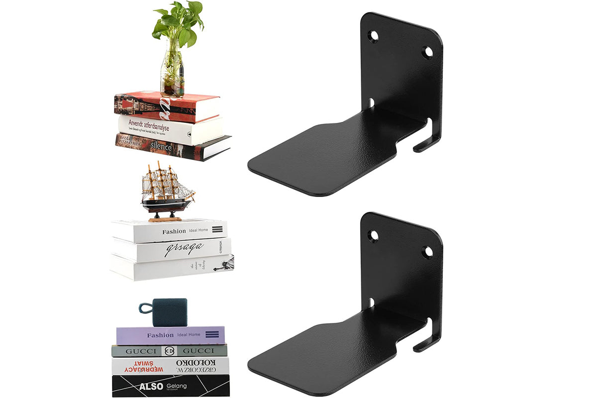 2Pcs Wall Mounted Invisible Floating Bookshelf Book Display Black