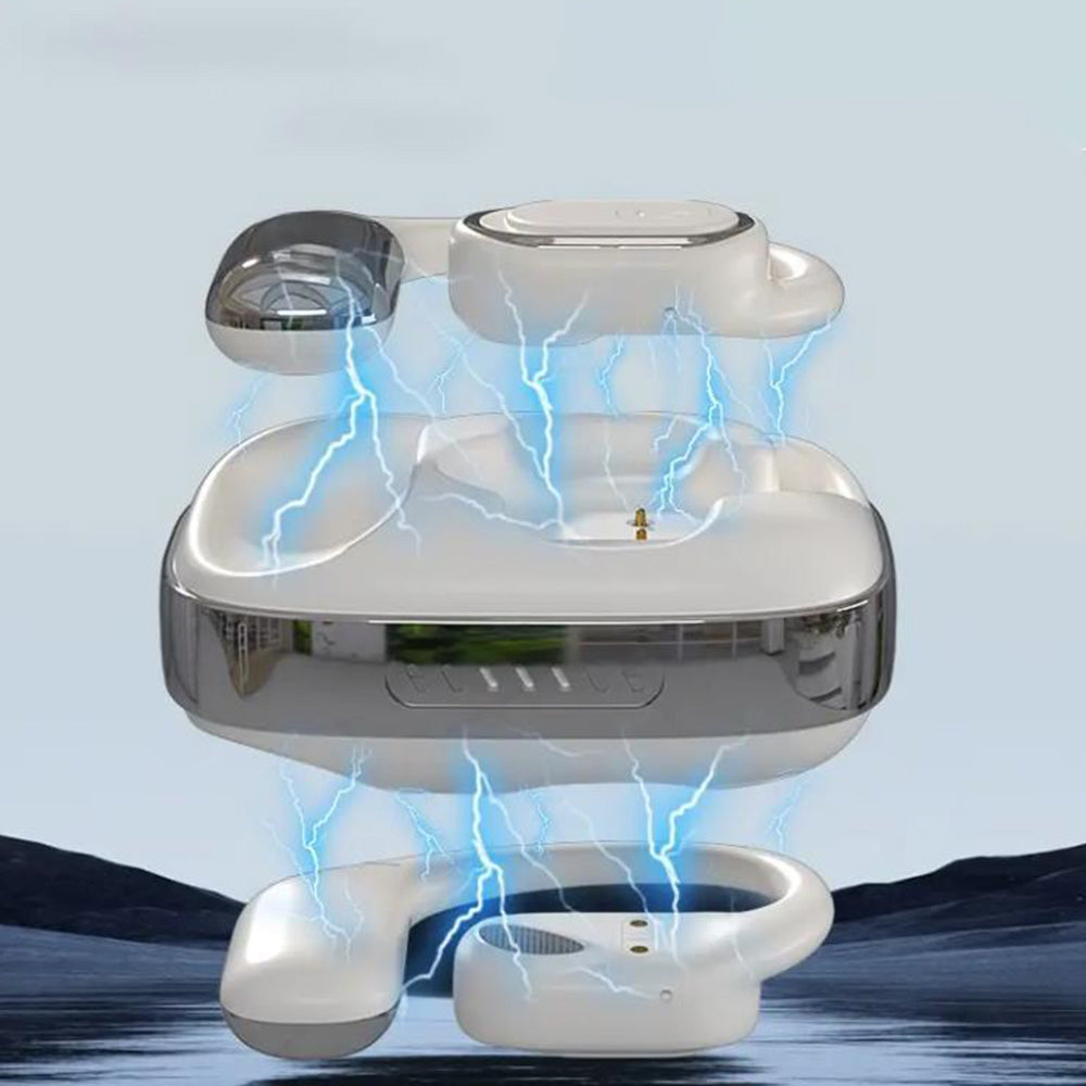 Bluetooth Open Ear Earbuds Wireless Headphones with Earhooks Air Conduction Headset with Mic for Running Workout White