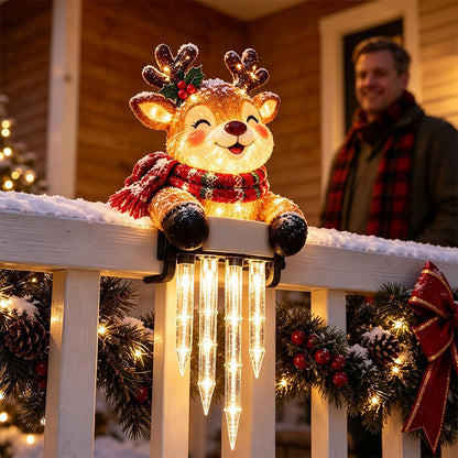 Solar Fence Icicle Light Cascading Glow Holiday Decoration Light - Reindeer