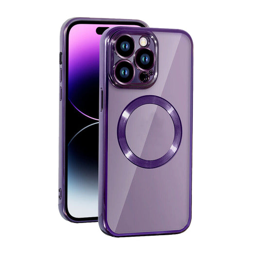 For iPhone 15 Series Magnetic Phone Cover Shockproof Plating Case Cover Purple