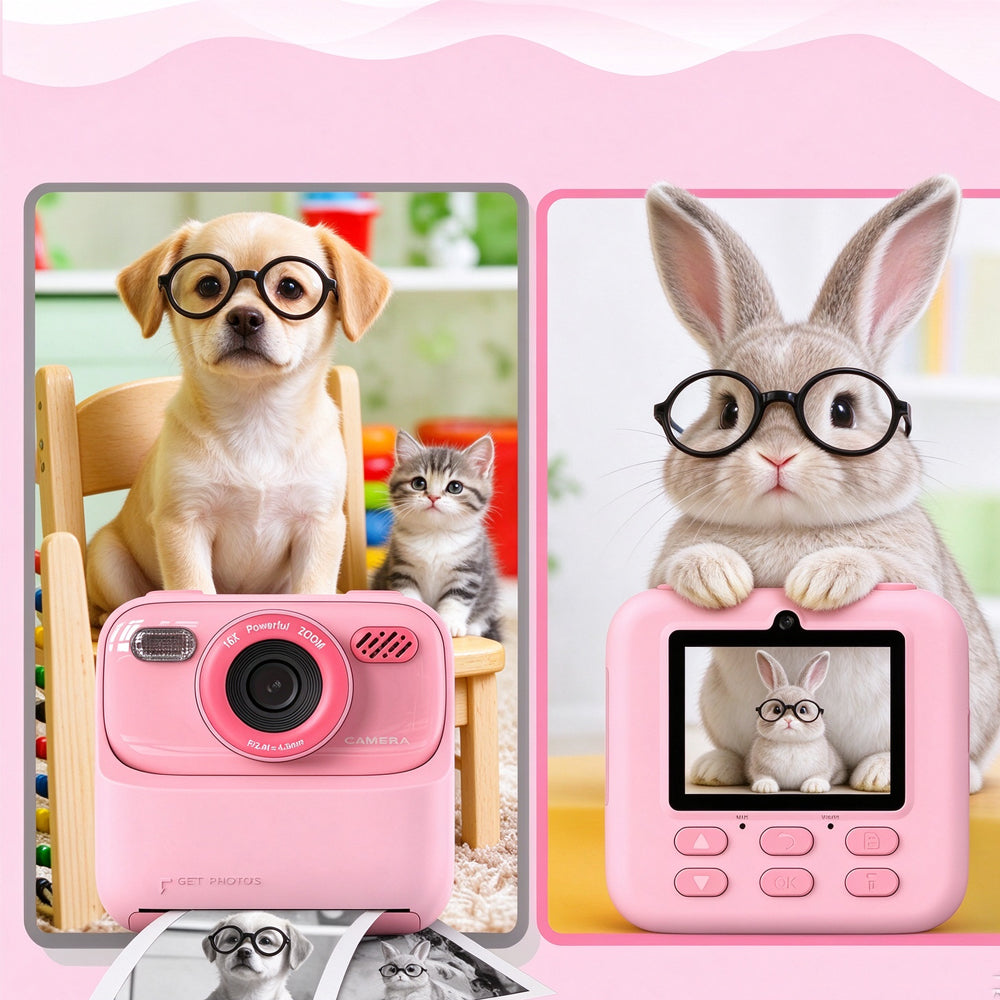 Instant Print Camera for Little Ones Dual Lens Digital Camera with 32G Card - Pink