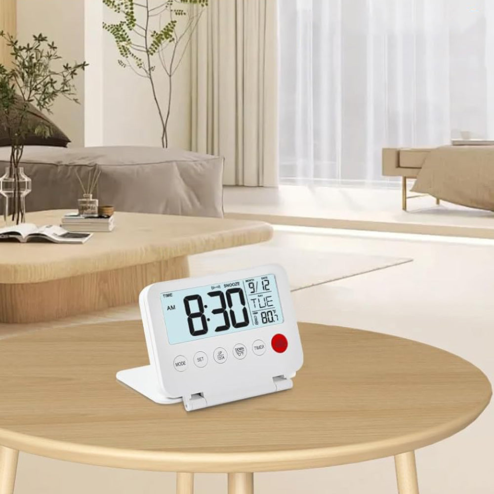 Smart Digital Alarm Clock with Temperature Display Snooze Function and LED Backlight White
