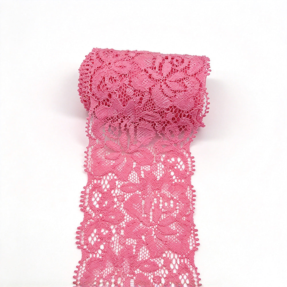 10 Yards Elastic Floral Lace Trim Stretch Ribbon for Sewing and DIY Crafts - Pink