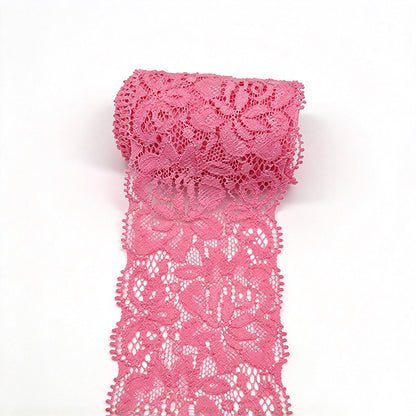 10 Yards Elastic Floral Lace Trim Stretch Ribbon for Sewing and DIY Crafts - Pink