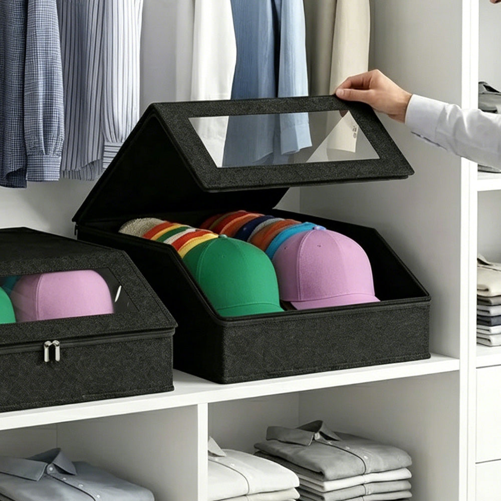 Large Capacity Hat Organizer Box Holds 30 Hats for Baseball Cap -Dark Grey