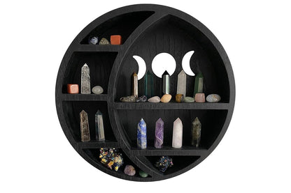Wooden Shelf Halloween Crystal Display Shelf Decor-Round Moon