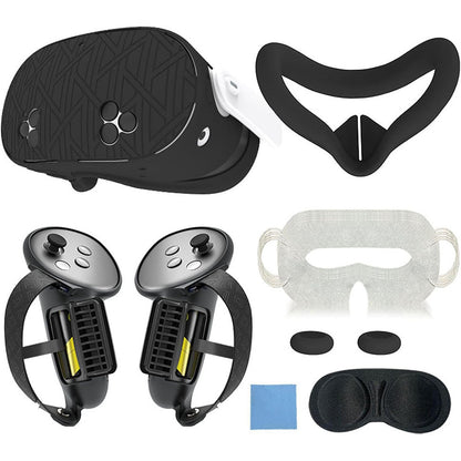 7-Piece Silicone Protective Case Set for Meta Quest 3S VR Headset Accessories Black