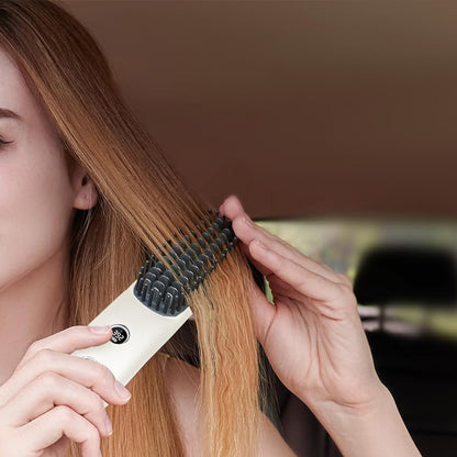 Cordless LCD Hair Straightening Brush 2-in-1 Portable Styling Tool for Travel-White