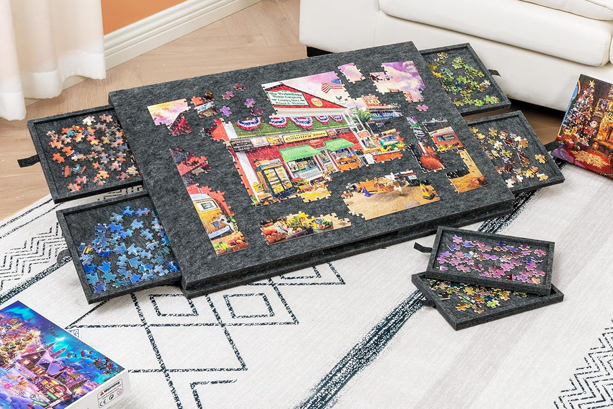 6 Sliding Drawers  Puzzle Board  Foldable Felt Puzzle Table Up to 1000 Pieces-Dark Grey