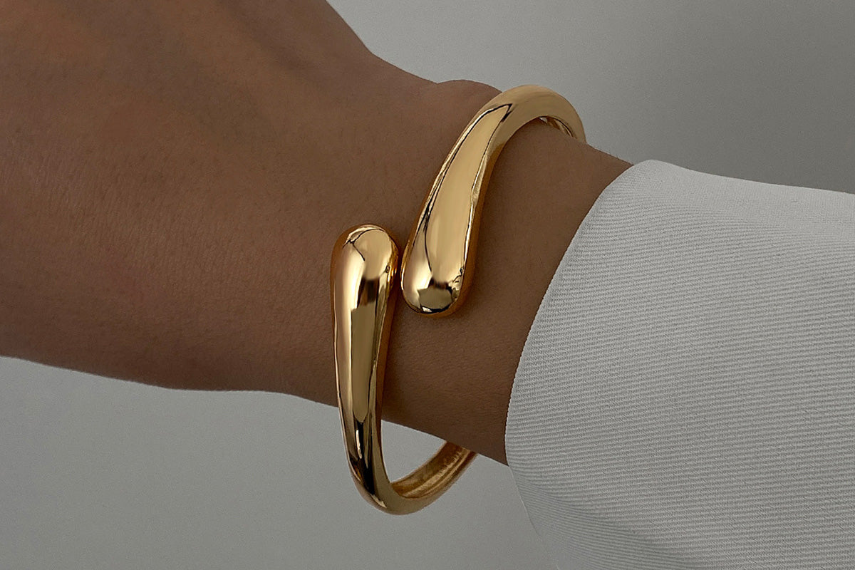 3Pcs Chunky Gold Bangle Bracelets Wide Wrist Cuff Stackable Jewelry Gift-Gold